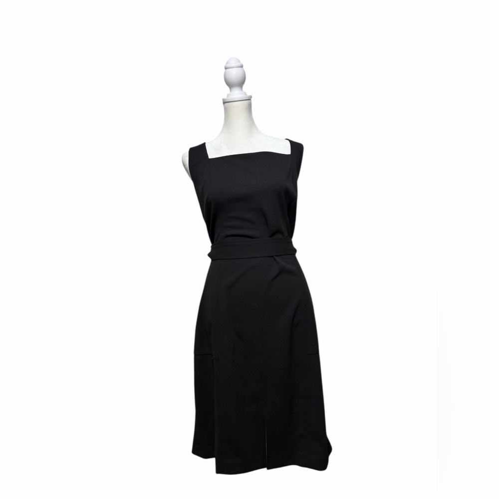 DKNY Black Square Neck Belted Sheath Dress with Pockets Size 16